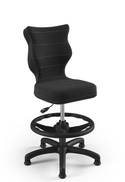 Modern antracit irodai szék gyerekeknek, ergonomikus háttámlával és lábtartóval, világosszürke műanyag lábakkal, irodai munkakörnyezethez.
