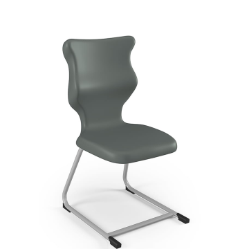 Modern iskolai szék sötétszürke ülőfelülettel és világosszürke fém vázzal, tantermi bútor diákok számára, ergonomikus kialakítással.
