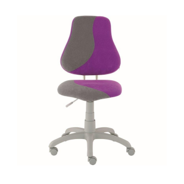Modern, világosszürke és lila gyerek íróasztal szék ergonomikus háttámlával, görgős lábakkal, tanuláshoz és kreatív tevékenységekhez.

