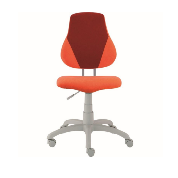 Modern világosszürke lábbal és narancssárga-bordó kárpittal készült ergonomikus forgószék irodai vagy tanulószobai használatra.
