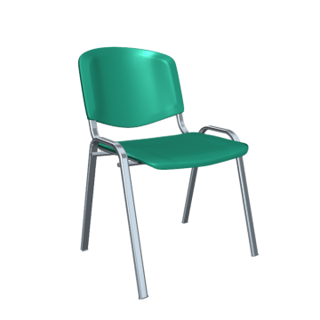 Modern, világosszürke vázas, zöld műanyag szék irodai vagy közösségi térbe, ergonomikus háttámlával, műanyag szék kulcsszóval.
