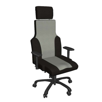 Modern világosszürke és fekete ergonomikus irodai szék, magas háttámlával és állítható fejtámlával, ideális kényelmes munkavégzéshez.
