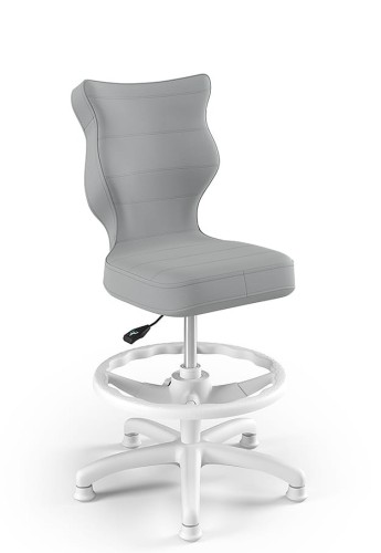 Világosszürke ergonomikus gyerekszék állítható magassággal, modern ötágú talppal, ideális tanuló vagy irodai környezetbe.
