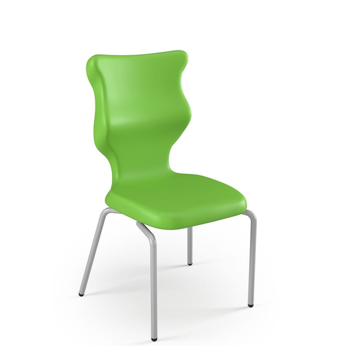 Világos zöld színű, ergonomikus iskolai szék fém lábakkal, tantermi használatra, modern diákbútor kényelmes ülőfelülettel.