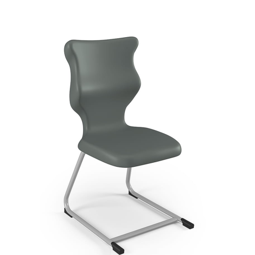 Modern iskolai szék sötétszürke ülőfelülettel és világosszürke fém vázzal, tantermi bútor diákok számára, ergonomikus kialakítással.
