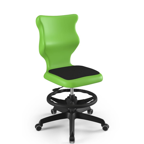 Modern zöld és fekete világosszürke irodaszék fekete lábtartóval, ergonomikus kialakítással, fehér háttér előtt, irodaszék használatra ajánlva.