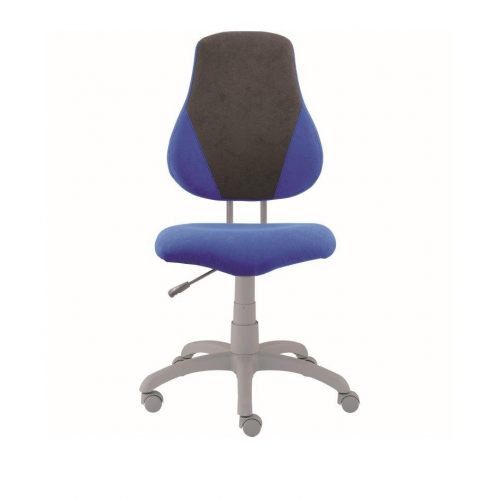 Modern, ergonomikus kialakítású világosszürke és kék irodai forgószék gyerekeknek, ideális tanulószobába vagy otthoni irodába.
