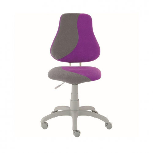 Modern, világosszürke és lila gyerek íróasztal szék ergonomikus háttámlával, görgős lábakkal, tanuláshoz és kreatív tevékenységekhez.