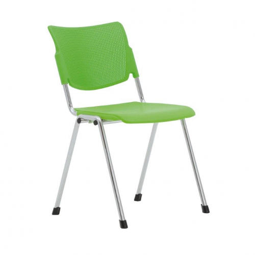 Modern zöld szék fémlábakkal, ergonomikus kialakítással, ideális irodai vagy tárgyalótermi használatra, praktikus szék megoldás.
