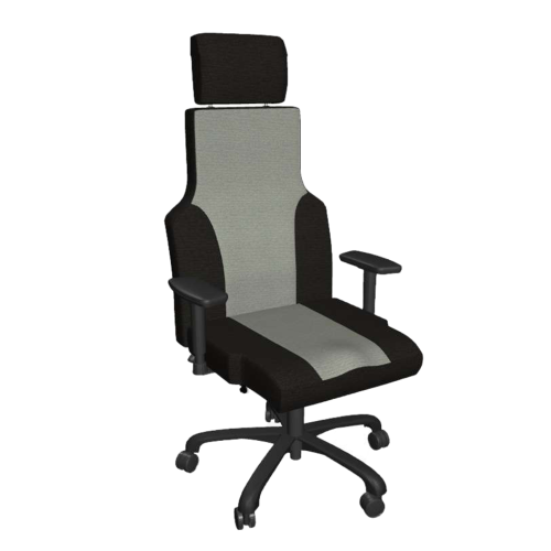 Modern világosszürke és fekete ergonomikus irodai szék, magas háttámlával és állítható fejtámlával, ideális kényelmes munkavégzéshez.